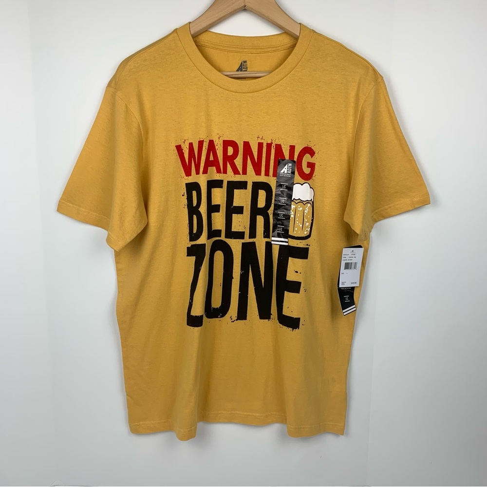 ADTN American Dream Team Network Warning Beer Zone Yellow T-Shirt Size Large